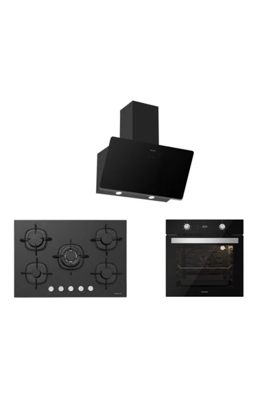 Silverline Siyah Cam Ankastre Set 5 Yıl Garanti (3457 Soho 60+cs5365b01+bo6504b01) ürün görseli 1