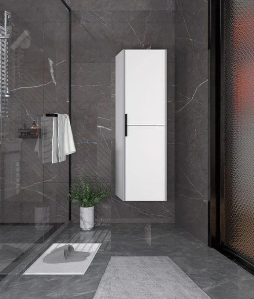 Orka Trio 40 cm MDF Beyaz Banyo Boy Dolabı ürün görseli 1