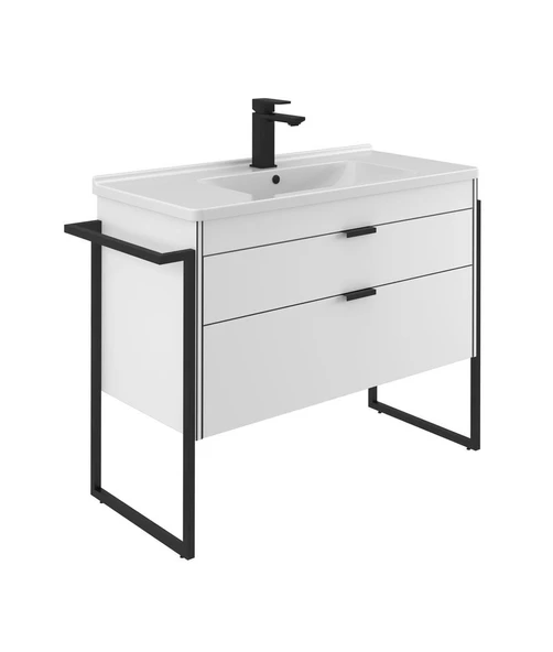 Orka Trio 100 cm MDF Çekmeceli Beyaz Ayaklı Banyo Dolabı Alt Modül Lavabo ürün görseli 1