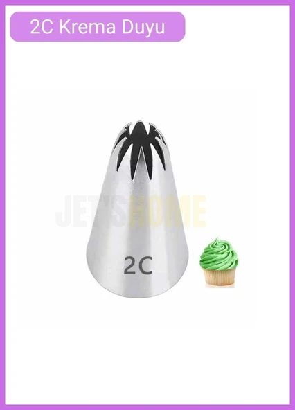 2C Kapalı Yıldız Desen Krema Duyu Büyük Boy Pasta Duyu Paslanmaz Çelik Krema Torbası Ucu 2.5x1.4x3.9 cm ürün görseli 1