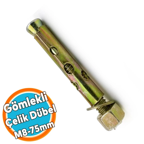 Saplamalı Dübel Gömlek Çelik Dübel M8x75 mm Raf Montaj Bağlantı Zemin Monte Tavan Beton Asma Aparat ürün görseli 1
