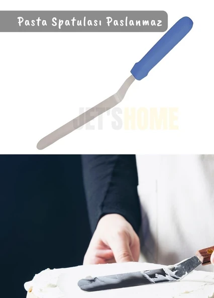 Eğik Pasta Spatulası Paslanmaz Krema Spatula Çelik Tiny Boy 27,5 cm ürün görseli 1