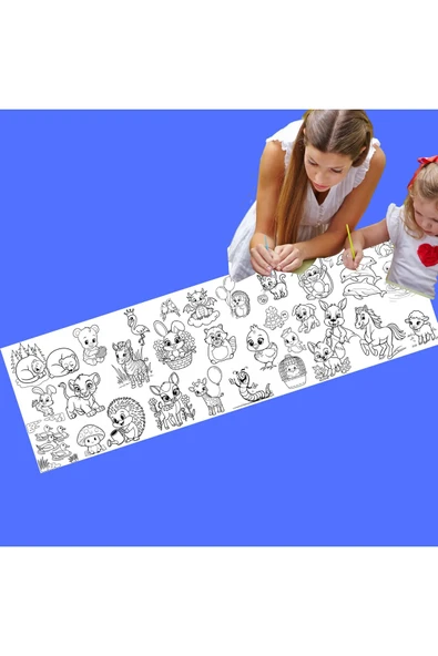 Sevimli Hayvanların Dünyası 2 Metre Dev Boyama Rulo Kağıdı - Resim 2