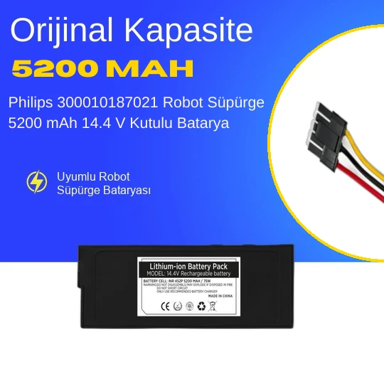 Philips 300010187021 Robot Süpürge 5200 mAh 14.4 V Kutulu Batarya – Orjinal Uyumlu Uzun Ömürlü, Yüksek Performans Pil ürün görseli 1