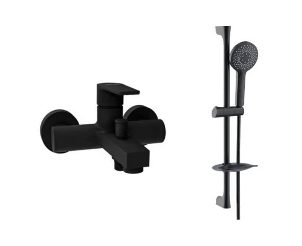 Creavit Sharp Banyo Bataryası Armatürü Siyah Ve Siyah Sürgülü Duş Seti SH493 ürün görseli 1