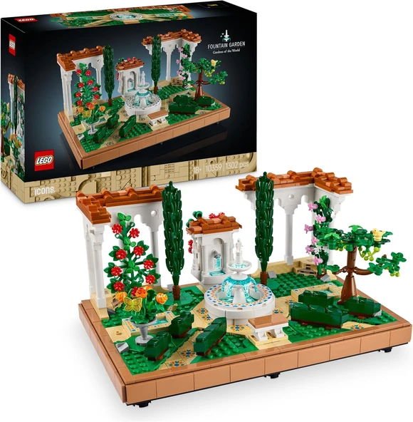 Lego Icons Fıskiyeli Bahçe 10359 – Yetişkinler İçin Ev Ve Ofis Dekoru, Selvi Ağaçları, Çiçekler Ve H ürün görseli 1