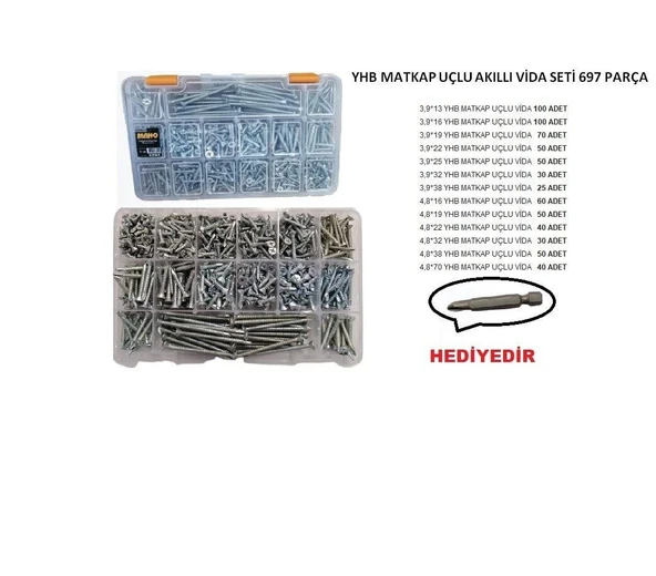 YHB MATKAP UÇLU AKILLI VİDA SETİ 697 PARÇA ürün görseli 1