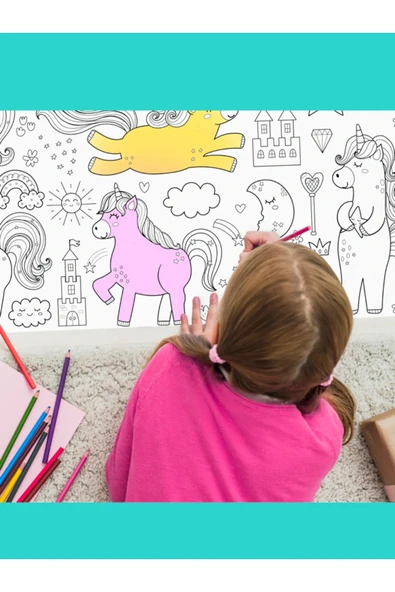 Unicorn Temalı 2 Metre Dev Boyama Kağıdı Çocuklar Anaokulu Ve Kreşler için ürün görseli 1