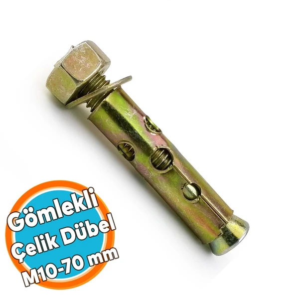 Saplamalı Dübel Gömlek Çelik Dübel M10x70 mm Raf Montaj Bağlantı Zemin Monte Tavan Beton Asma Aparat ürün görseli 1