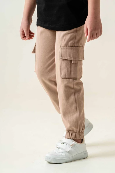Çift Kargo Cepli Lastikli Paça Gabardin Erkek Çocuk Pantolon ürün görseli 1