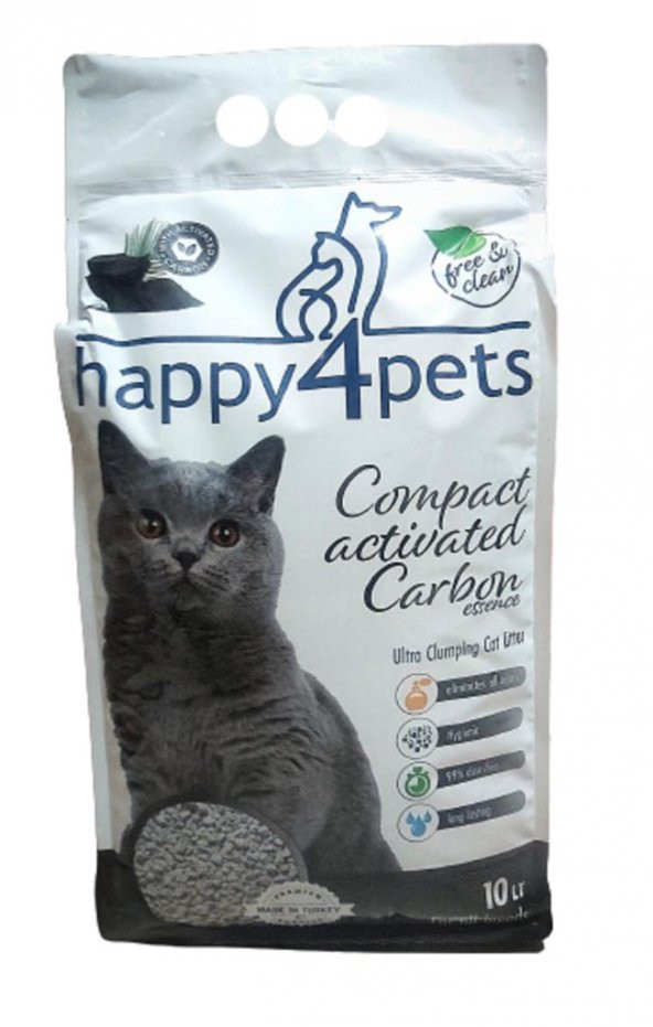 Happy4Pets Topaklaşan Kedi Kumu Activ Carbon İnce Taneli 10 LT ürün görseli 1