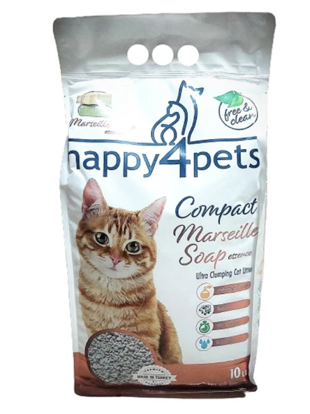 Happy4Pets Topaklaşan Kedi Kumu Marsilya Sabun Kokulu İnce Taneli 10 LT ürün görseli 1