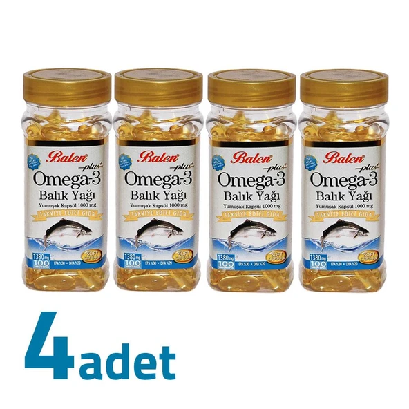 Balen Plus+ Omega3 Balık Yağı Yumuşak Kapsül 1380mg x 100 Kapsül x 4 Kutu ürün görseli 1