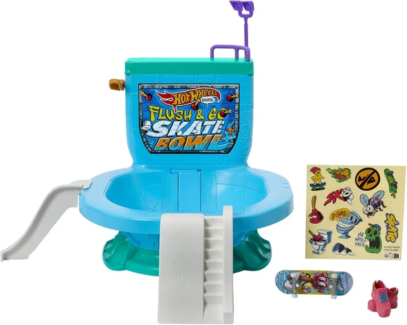 Hot Wheels Paten Klavye Klozet, Paten Seti, Flush & Go Paten Parkı, 1 Özel Tahta, 1 Çift Çıkarılabil ürün görseli 1