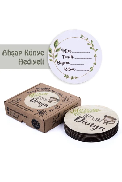 Sevimli Safari Hayvanları ile Ahşap Bebek Fotoğraf Çekim Kartları ürün görseli 1