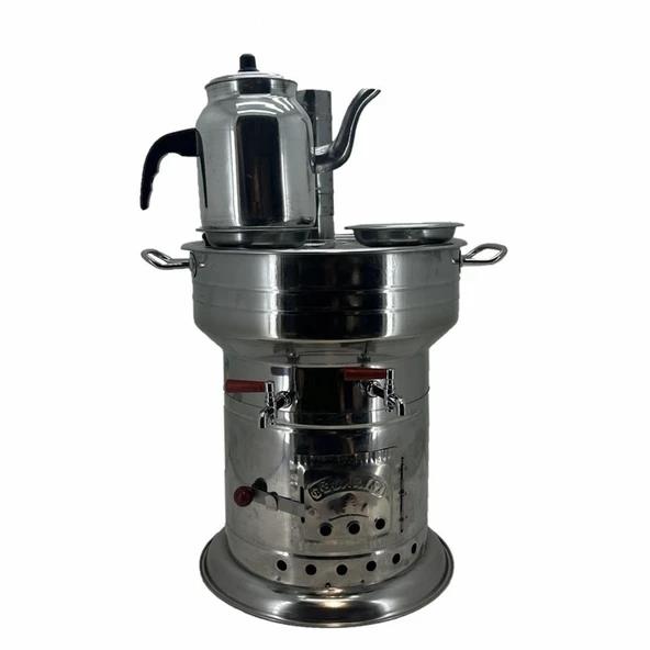 Paslanmaz 304 Çelik 10 litre Çift Hazneli Demlikli Semaver ürün görseli 1