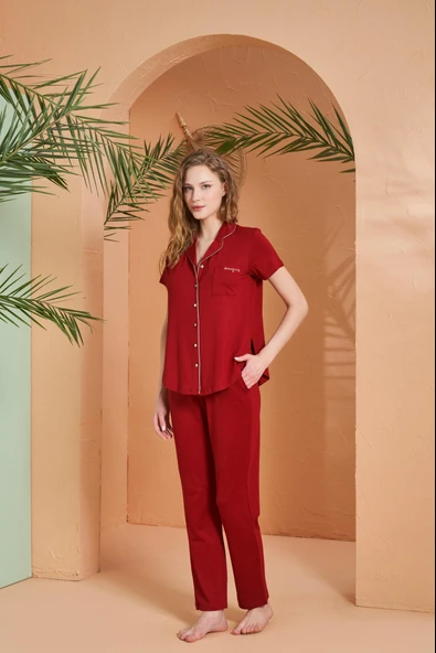 Pjs Dreaming Kadın Gold Detaylı Boydan Düğmeli Kısa Kollu Pijama Takım ürün görseli 1