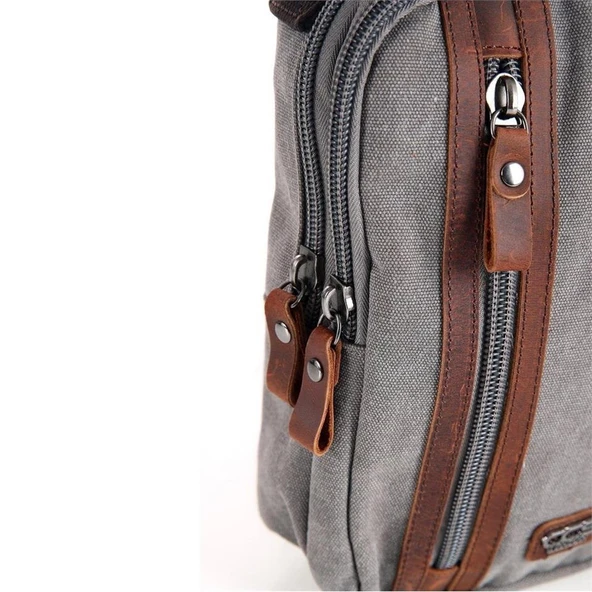 Ççs London 31468 Kanvas Çapraz Çanta Gri - Resim 5