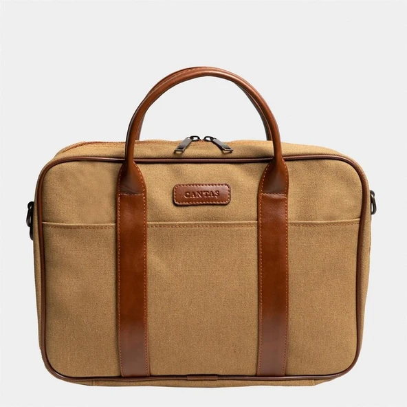 Retro Kanvas 35X23 Evrak ve Laptop Çantası 13 İnç Camel ürün görseli 1