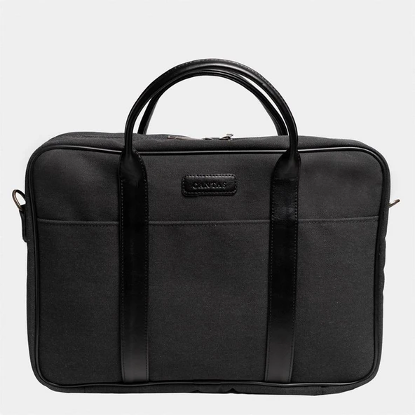 Retro Kanvas 35X23 Evrak ve Laptop Çantası 13 İnç Siyah ürün görseli 1