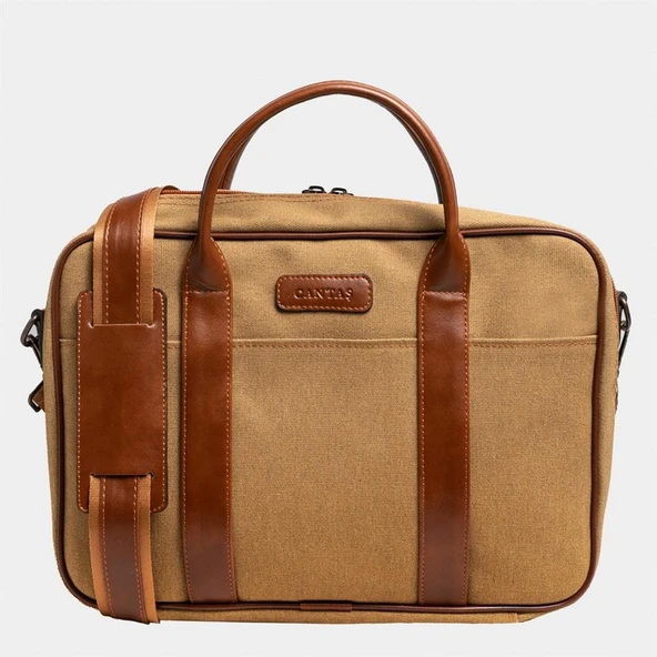 Retro Kanvas 40X29 Evrak ve Laptop Çantası 15 İnç Camel ürün görseli 1