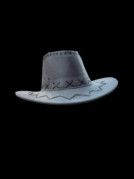 çocuk kovboy şapka unisex model nubuk 54 cm füme ürün görseli 1