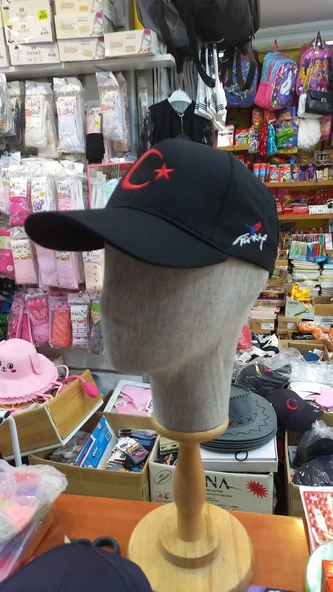 bayrak şapka ayyıldızlı şapka nakışlı unisex model siyah renk ürün görseli 1