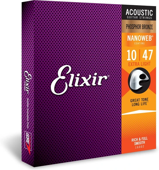 Elixir 16002 Nanoweb Phosphor Bronze Akustik Gitar Teli (10-47) ürün görseli 1