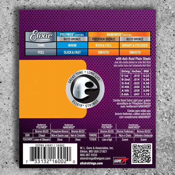 Elixir 16002 Nanoweb Phosphor Bronze Akustik Gitar Teli (10-47) - Resim 2