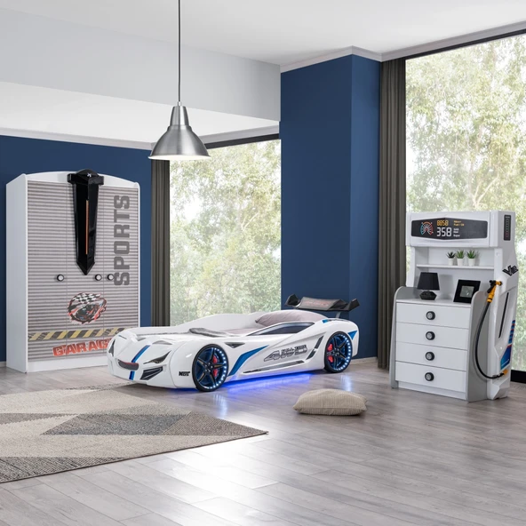 Çocuk Odası - Mercedes Rüzgarlıklı Arabalı Yatak - Sport 3 Kapılı Dolap - Şifonyer ürün görseli 1