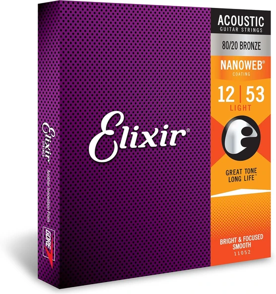 Elixir 11052 Nanoweb 80/20 Bronze Akustik Gitar Teli (12-53) ürün görseli 1