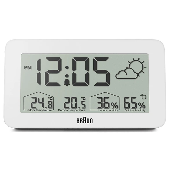 Braun BC13WP Beyaz Dijital Hava Durumu Alarmlı Masa Saati ürün görseli 1