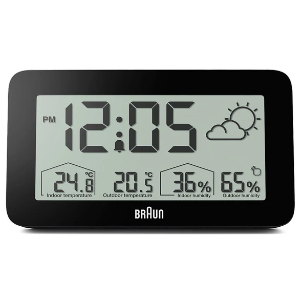 Braun BC13BP Siyah Dijital Hava Durumu Alarmlı Masa Saati ürün görseli 1