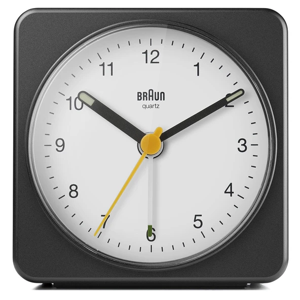 Braun BC03BW Siyah-Beyaz Klasik Seyahat Analog Alarmlı Masa Saati ürün görseli 1