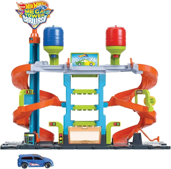 Hot Wheels City Mega Araba Yıkama, 1 Adet Renk Değiştiren Arabalar Aracı, Sıcak Ve Soğuk Su Tankları ürün görseli 1
