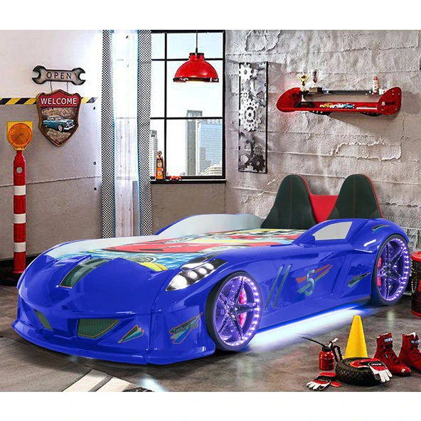 Arabalı Yatak, Jaguar Koltuklu Full Ledli Arabalı Yatak - Mavi ürün görseli 1