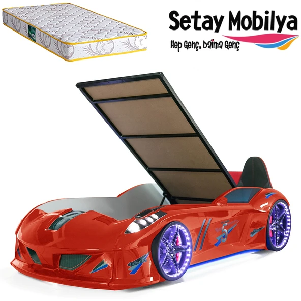 Arabalı Yatak, Jaguar Bazalı Koltuklu Full Ledli Arabalı Yatak - Kırmızı 1 Adet Comfort Yatak ürün görseli 1