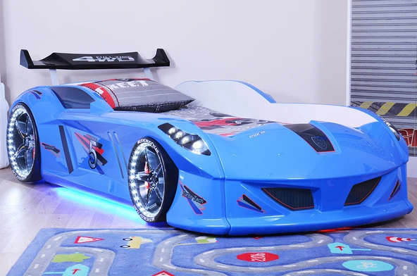 Arabalı Yatak, Jaguar Rüzgarlıklı Full Ledli Arabalı Yatak - Mavi ürün görseli 1
