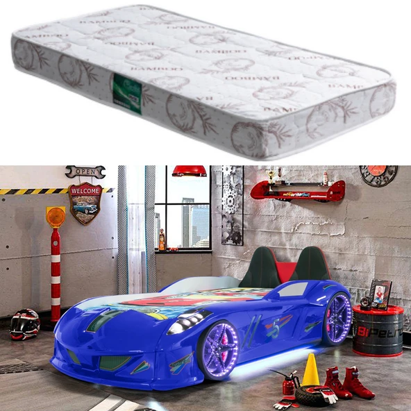 Arabalı Yatak, Jaguar Koltuklu Full Ledli Arabalı Yatak - Mavi 1 Adet Comfort Yatak ürün görseli 1