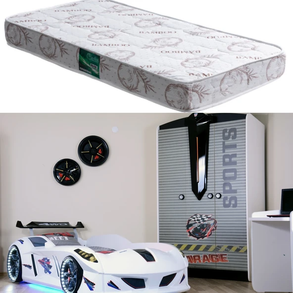 Arabalı Yatak, Jaguar Rüzgarlıklı Full Ledli Arabalı Yatak - Beyaz 1 Adet Comfort Yatak ürün görseli 1