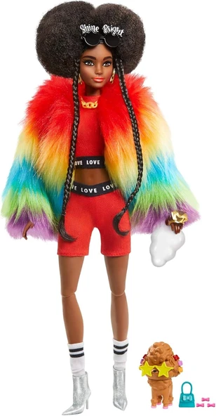 Barbie Extra - Gökkuşağı Renkli Ceketli Bebek, Fino Figürü İle, 3-9 Yaş Arası Kızlar İçin İdeal Bir ürün görseli 1