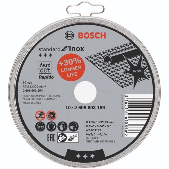 Bosch İnox Kesme Taşı 115x1.0x22.23 2608603254 (Pk 10lu) ürün görseli 1