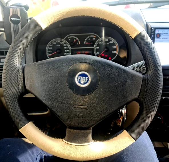 DİKİŞLİ DİREKSİYON KILIFI BEJ DERİ NOKTALI DERİ SİYAH DİKİŞLİ FIAT ALBEA İÇİN ürün görseli 1
