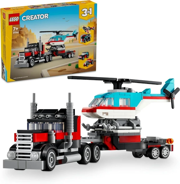 Lego Creator Helikopterli Açık Kasa Kamyon 31146-7 Yaş Ve Üzeri Çocuklar Için 3’Ü 1 Arada Yaratıcı O ürün görseli 1