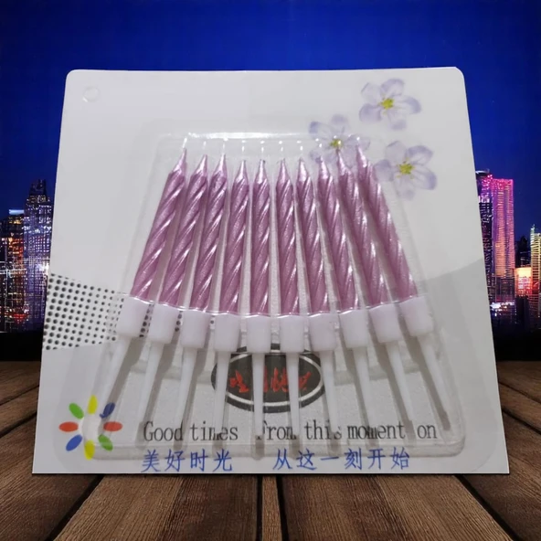 10 ADET YÜKSEK KALİTE KIVRIMLI METALİK PEMBE MUM 8 CM PEMBE PASTA MUMU PARLAK PEMBE DOĞUM GÜNÜ MUMU ürün görseli 1