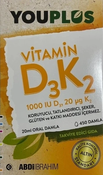 ABDİİBRAHİM Youplus Vitamin D3K2 1000 IU 20 ML Oral Damla ürün görseli 1