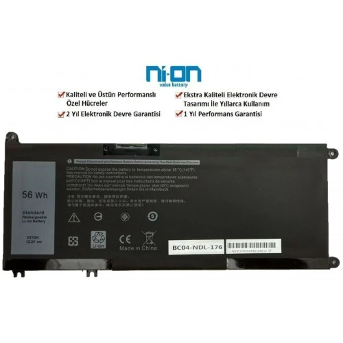 Nion Dell 7FHHV 07FHHV 1GGDK 01GGDK uyumlu Notebook Batarya - Pil ürün görseli 1