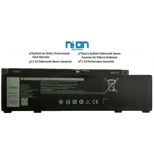 Nion Dell 266J9 0266J9 M4GWP 0M4GWP uyumlu Notebook Batarya - Pil ürün görseli 1