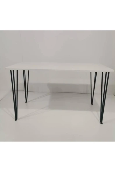 BAMBEDS MOBİLYA 70x110 Beyaz Metal Ayaklı Masa Mutfak Masası Çalışma Masası Bilgisayar Masası ürün görseli 1