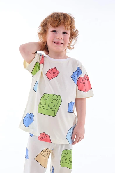Renk Blokları Desenli Çocuk Pijama Takımı ürün görseli 1